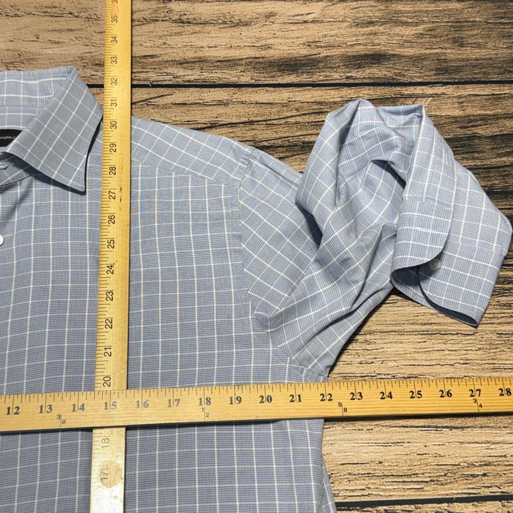 Ermenegildo Zegna Dress Shirt Mens 16 41 Blue White Check Regular Fit Luxury - Picture 7 of 8